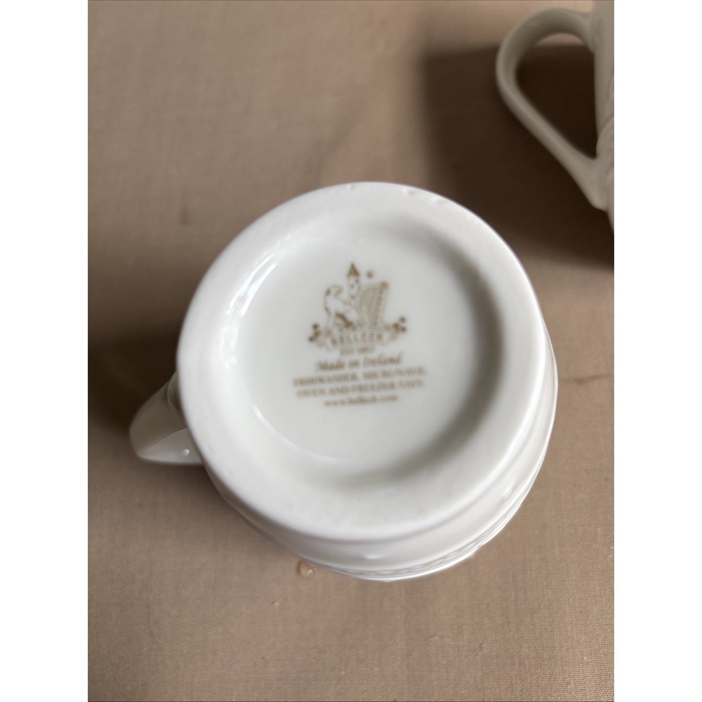 Belleek Ireland 2 Mugs Irish Coffee Cups Porcelain Celtic Irish Knot Ivory Color - Picture 5 of 8
